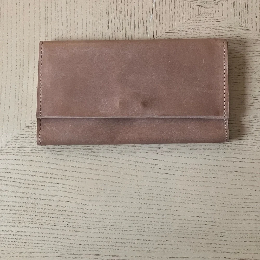 Able Debre Ethiopian  Leather Trifold Wallet in Taupe